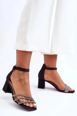 Best Boto Błyszczące Sandałki Na Obcasie Czarne Enenor