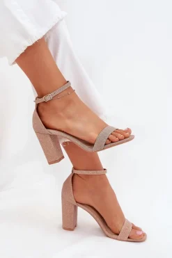 Sandały Na Słupku|Sandały Na Obcasie>Boto Błyszczące Sandały Damskie Na Słupku Różowe Złoto Kavina Złoty