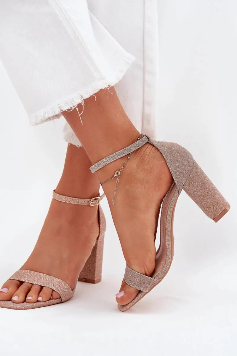 Sandały Na Słupku|Sandały Na Obcasie>Boto Błyszczące Sandały Damskie Na Słupku Różowe Złoto Kavina Złoty