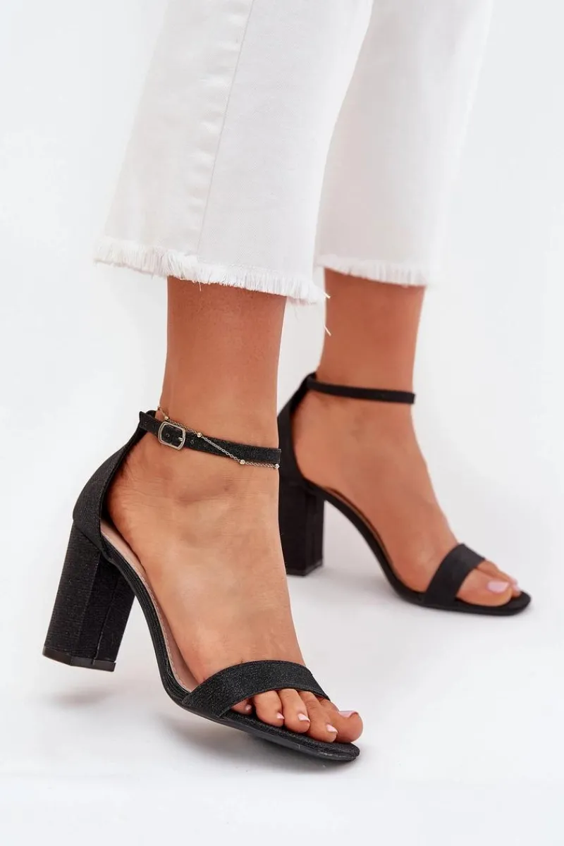 Clearance Boto Błyszczące Sandały Damskie Na Słupku Czarne Kavina Czarny