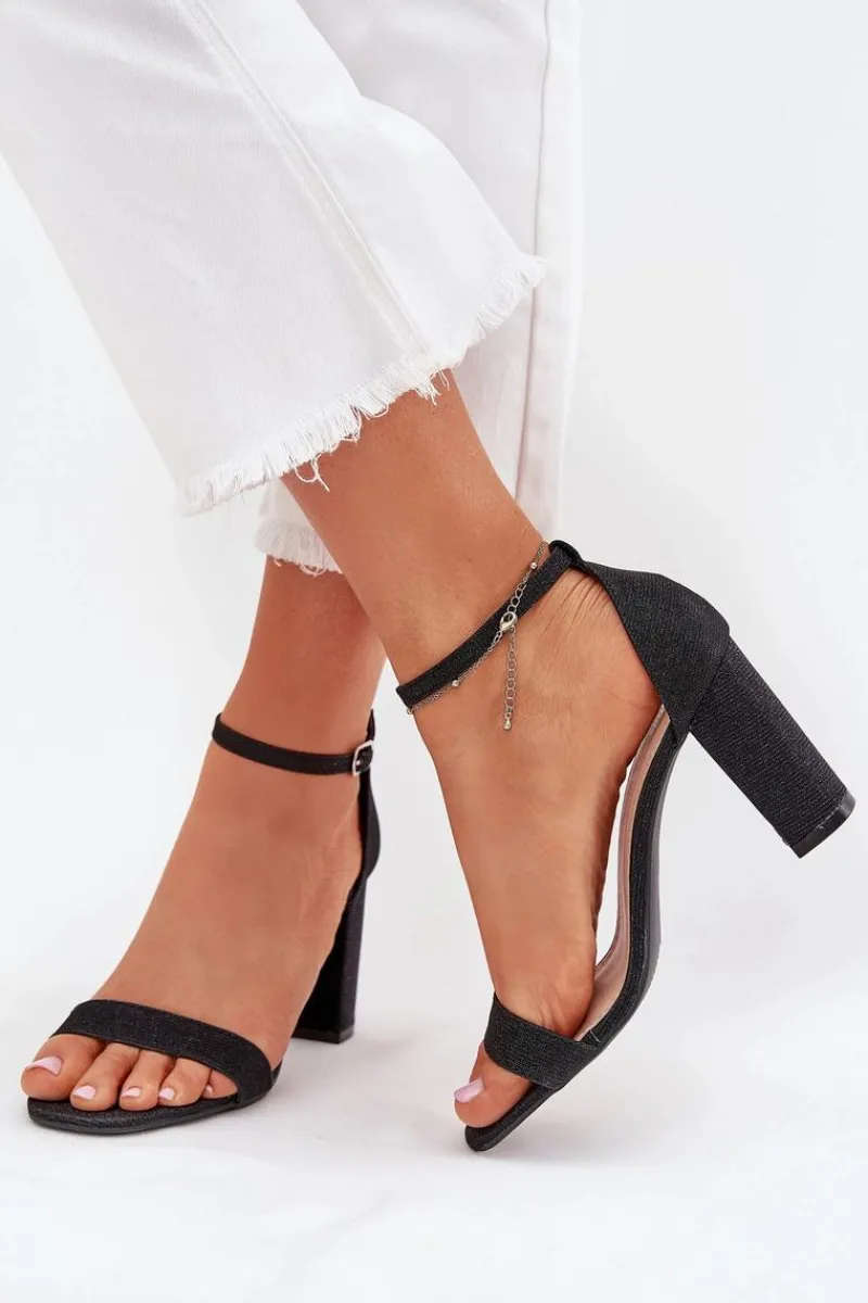 Clearance Boto Błyszczące Sandały Damskie Na Słupku Czarne Kavina Czarny