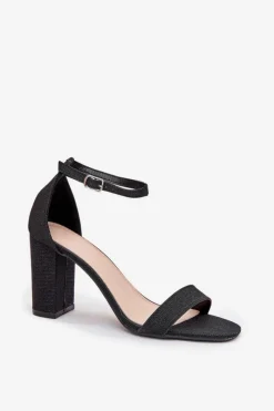 Clearance Boto Błyszczące Sandały Damskie Na Słupku Czarne Kavina Czarny