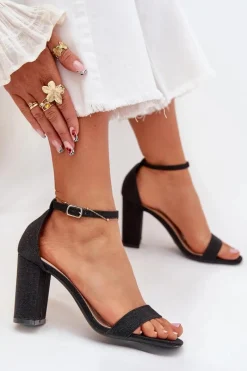 Clearance Boto Błyszczące Sandały Damskie Na Słupku Czarne Kavina Czarny