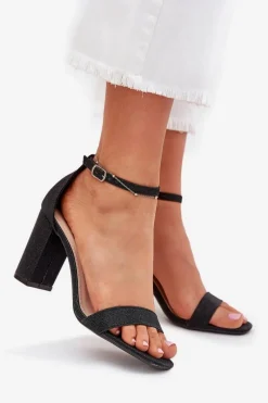 Clearance Boto Błyszczące Sandały Damskie Na Słupku Czarne Kavina Czarny