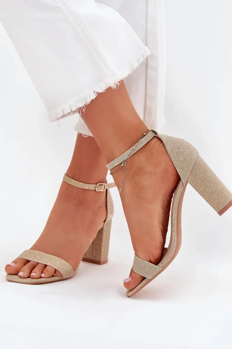 Sandały Na Słupku|Sandały Na Obcasie>Boto Błyszczące Sandały Damskie Na Słupku Złote Kavina Złoty