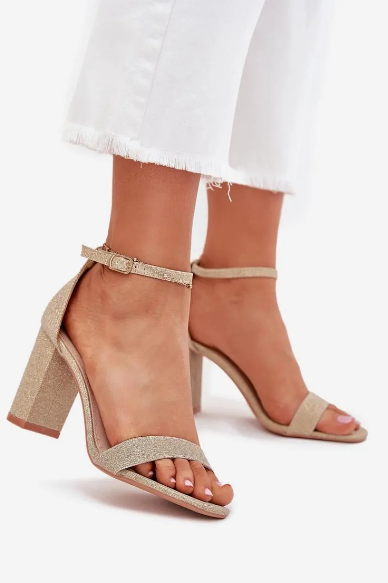 Sandały Na Słupku|Sandały Na Obcasie>Boto Błyszczące Sandały Damskie Na Słupku Złote Kavina Złoty