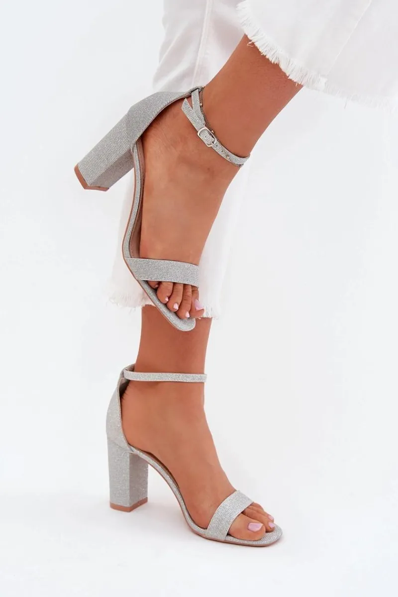Hot Błyszczące Sandały Damskie Na Słupku Srebrne Kavina Damskie Sandały Na Słupku|Sandały Na Obcasie