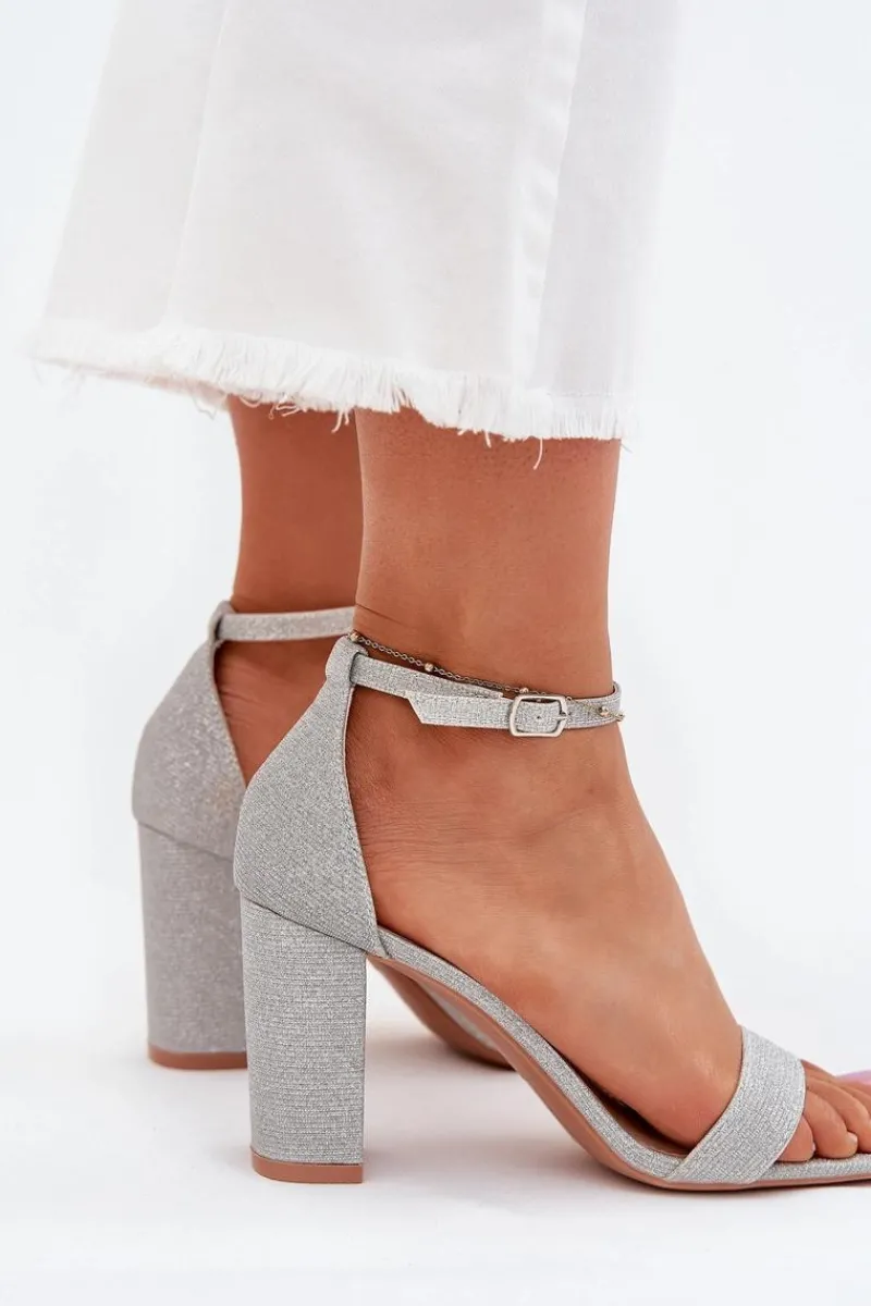 Hot Błyszczące Sandały Damskie Na Słupku Srebrne Kavina Damskie Sandały Na Słupku|Sandały Na Obcasie