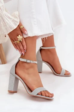 Hot Błyszczące Sandały Damskie Na Słupku Srebrne Kavina Damskie Sandały Na Słupku|Sandały Na Obcasie