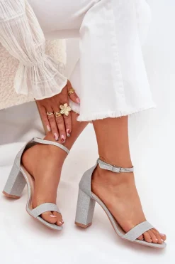 Hot Błyszczące Sandały Damskie Na Słupku Srebrne Kavina Damskie Sandały Na Słupku|Sandały Na Obcasie
