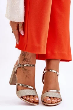 Sandały Na Obcasie>Buty damskie Vinceza Błyszczące Sandały Na Obcasie Złote Alicia