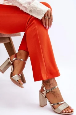 Sandały Na Obcasie>Buty damskie Vinceza Błyszczące Sandały Na Obcasie Złote Alicia