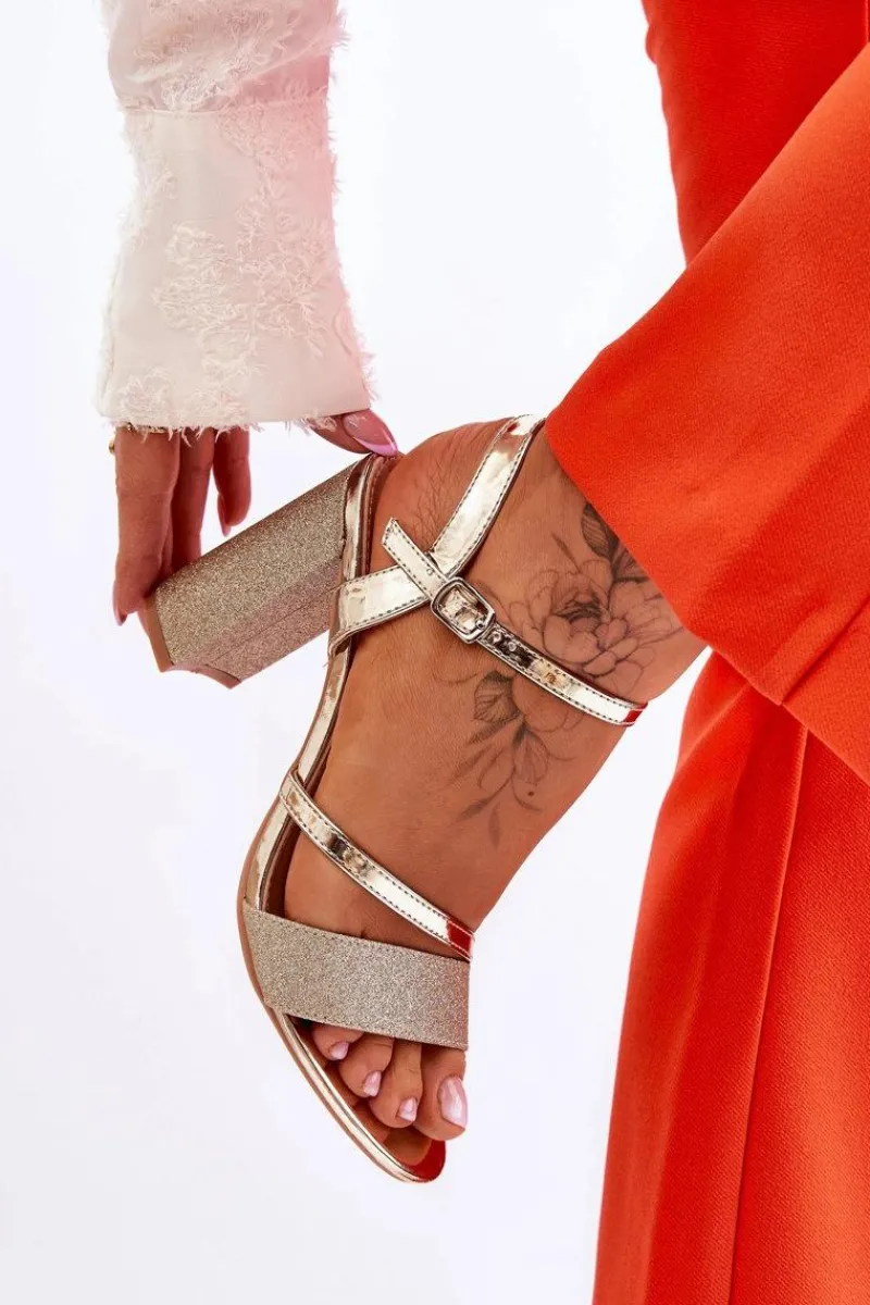 Sandały Na Obcasie>Buty damskie Vinceza Błyszczące Sandały Na Obcasie Złote Alicia