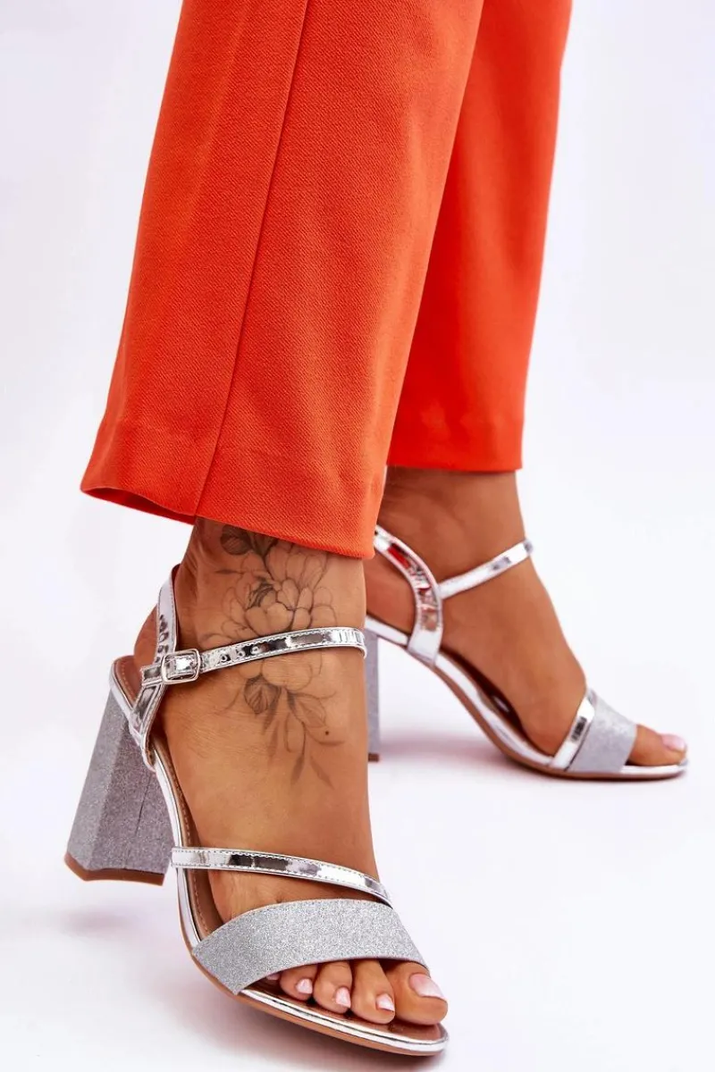 Hot Błyszczące Sandały Na Obcasie Srebrne Alicia Damskie Sandały Na Obcasie