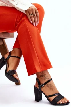 Online Błyszczące Sandały Na Obcasie Czarne Alicia Damskie Sandały Na Obcasie