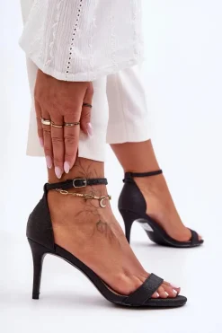 Discount Błyszczące Sandały Na Szpilce Czarne Gedna Damskie Sandały Na Obcasie