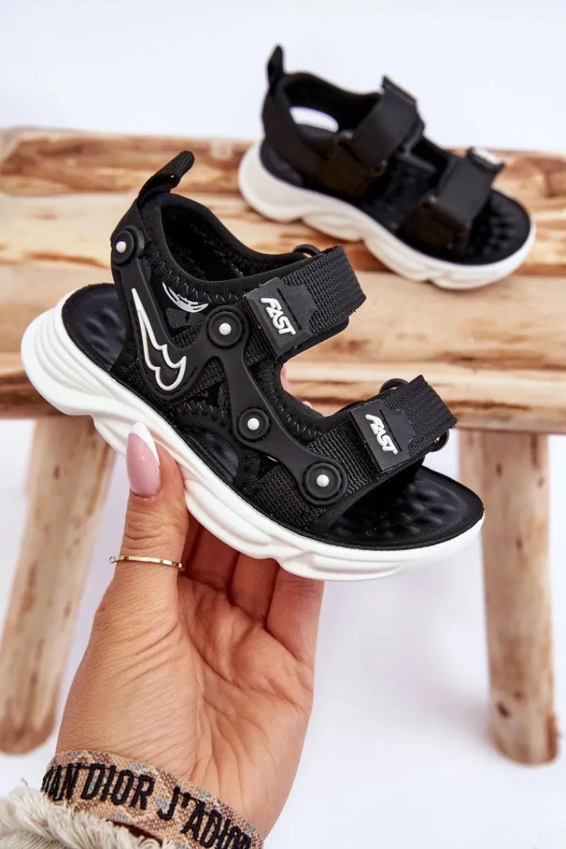 Hot Boto Chłopięce Sandałki Na Rzepy Czarno-Białe Tobias