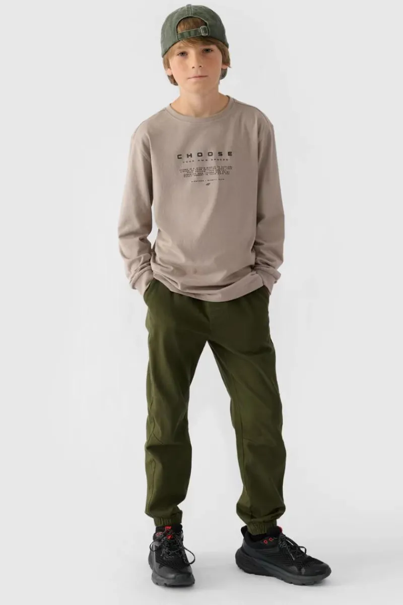 Online Chłopięce Spodnie Joggery Casual Gładkie JWMM00TTROM0812-43S Khaki Dzieci Spodnie Dziecięce|Odzież 4F