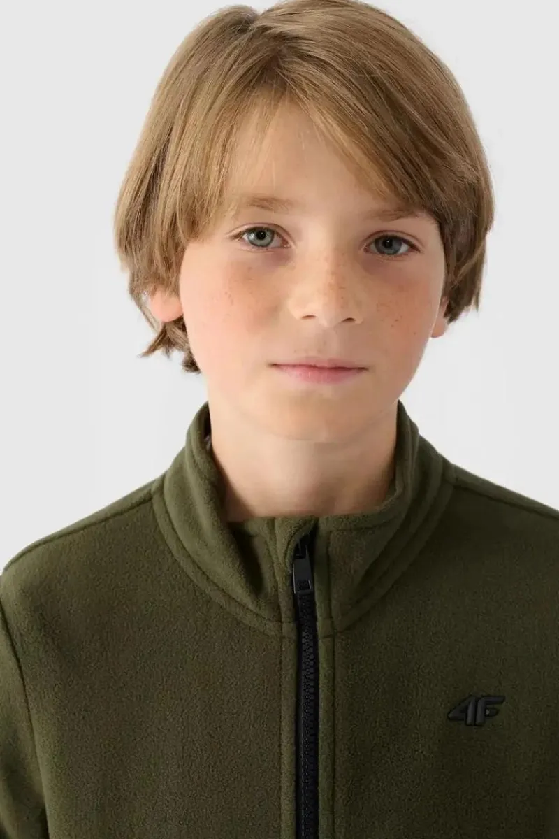 Odzież 4F|Bluzy Dziecięce>4F Chłopięcy Polar Ze Stójką JWMM00TFLEM245-43S Khaki Zielony
