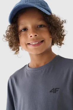 T-Shirty Dziecięce|Odzież 4F>4F Chłopięcy T-shirt Gładki Bawełniany Szary JWMM00TTSHM1626-25S