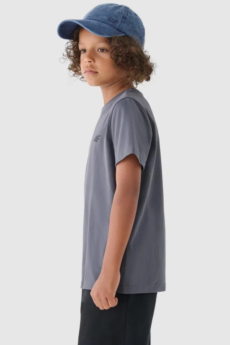 T-Shirty Dziecięce|Odzież 4F>4F Chłopięcy T-shirt Gładki Bawełniany Szary JWMM00TTSHM1626-25S