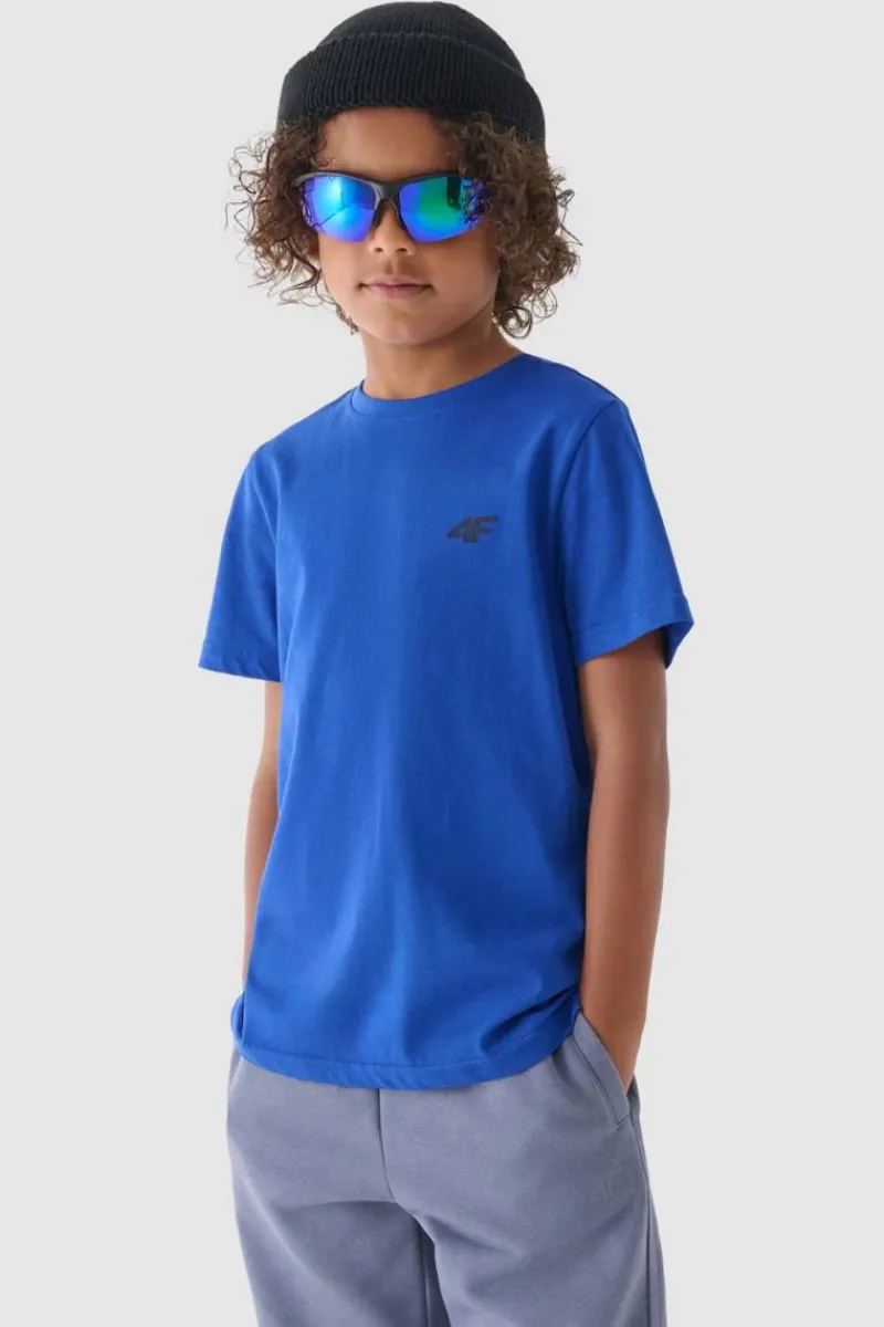 T-Shirty Dziecięce|Odzież 4F>4F Chłopięcy T-shirt Gładki Bawełniany Niebieski JWMM00TTSHM1626-36S