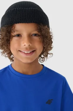 T-Shirty Dziecięce|Odzież 4F>4F Chłopięcy T-shirt Gładki Bawełniany Niebieski JWMM00TTSHM1626-36S