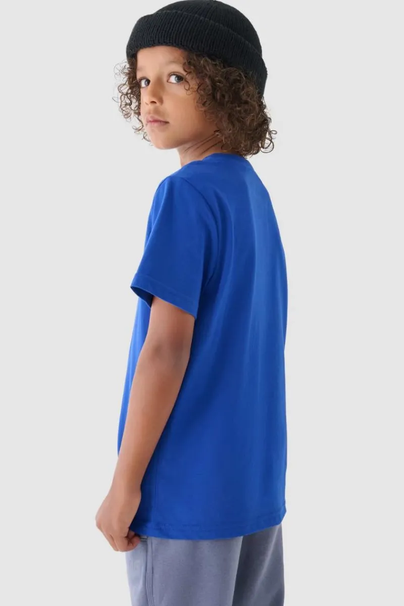 T-Shirty Dziecięce|Odzież 4F>4F Chłopięcy T-shirt Gładki Bawełniany Niebieski JWMM00TTSHM1626-36S