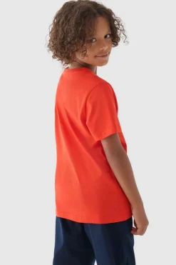 Discount 4F Chłopięcy T-shirt Gładki Bawełniany Pomarańczowy JWMM00TTSHM1626-70S