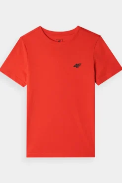 Discount 4F Chłopięcy T-shirt Gładki Bawełniany Pomarańczowy JWMM00TTSHM1626-70S