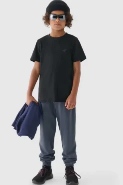 Hot Chłopięcy T-shirt Gładki Bawełniany Czarny JWMM00TTSHM1626-20S Dzieci T-Shirty Dziecięce|Odzież 4F