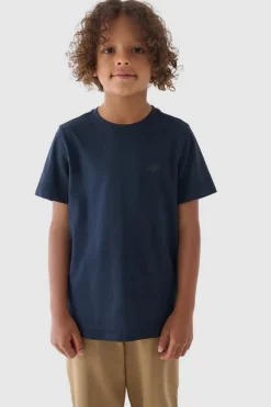 Outlet Chłopięcy T-shirt Gładki Bawełniany Granatowy JWMM00TTSHM1626-31S Dzieci T-Shirty Dziecięce|Odzież 4F