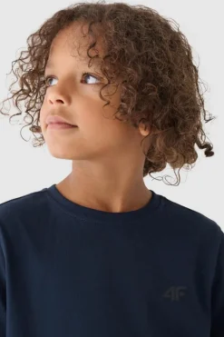 Outlet Chłopięcy T-shirt Gładki Bawełniany Granatowy JWMM00TTSHM1626-31S Dzieci T-Shirty Dziecięce|Odzież 4F