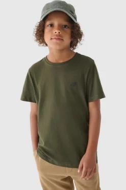 Best Chłopięcy T-shirt Gładki Bawełniany Khaki JWMM00TTSHM1626-43S Dzieci T-Shirty Dziecięce|Odzież 4F