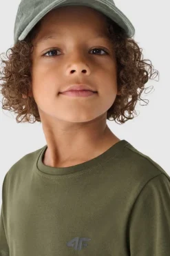 Best Chłopięcy T-shirt Gładki Bawełniany Khaki JWMM00TTSHM1626-43S Dzieci T-Shirty Dziecięce|Odzież 4F