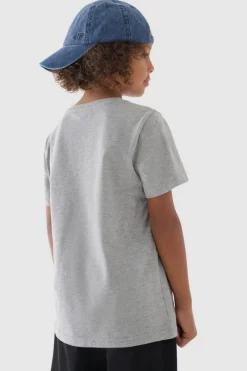 4F Chłopięcy T-shirt Gładki Bawełniany Jasnoszary JWMM00TTSHM1626-27M