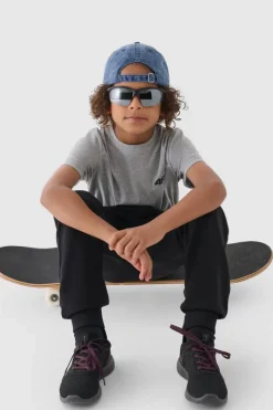 4F Chłopięcy T-shirt Gładki Bawełniany Jasnoszary JWMM00TTSHM1626-27M