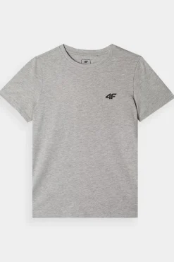 4F Chłopięcy T-shirt Gładki Bawełniany Jasnoszary JWMM00TTSHM1626-27M