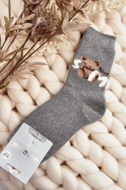 Hot Ciepłe Bawełniane Skarpety Z Misiem Ciemnoszare Skarpetki|Skarpetki