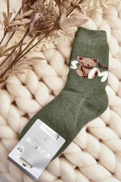 Best Aura.via Ciepłe Bawełniane Skarpety Z Misiem Zielone Zielony