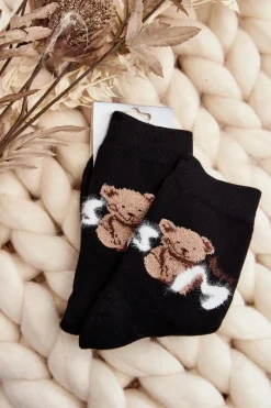 Skarpetki|Skarpetki>Aura.via Ciepłe Bawełniane Skarpety Z Misiem Czarne Czarny