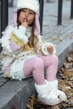 Ciepłe Botki Śniegowce Dziecięce Wiązane Beżowe Asija Dzieci Dziewczęce