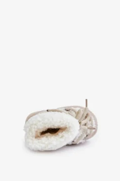 Ciepłe Botki Śniegowce Dziecięce Wiązane Beżowe Asija Dzieci Dziewczęce