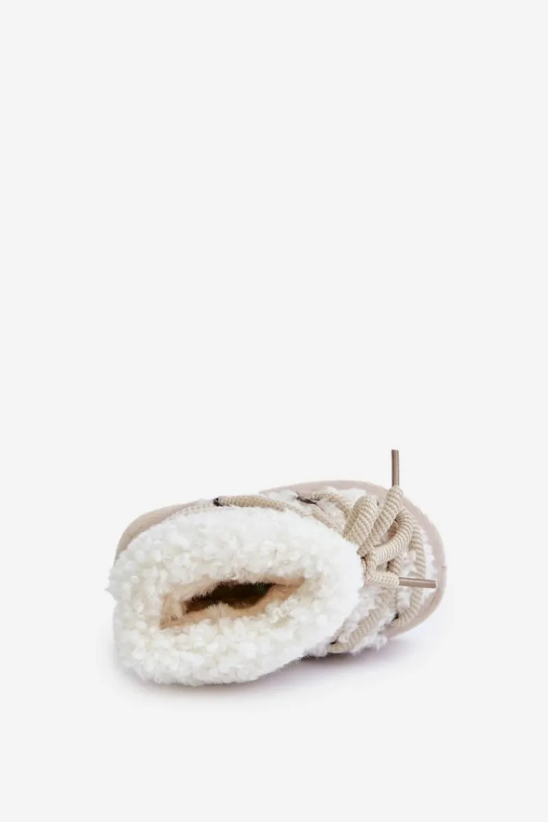 Ciepłe Botki Śniegowce Dziecięce Wiązane Beżowe Asija Dzieci Dziewczęce