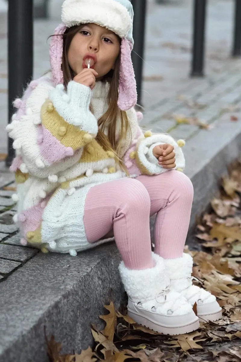 Ciepłe Botki Śniegowce Dziecięce Wiązane Beżowe Asija Dzieci Dziewczęce