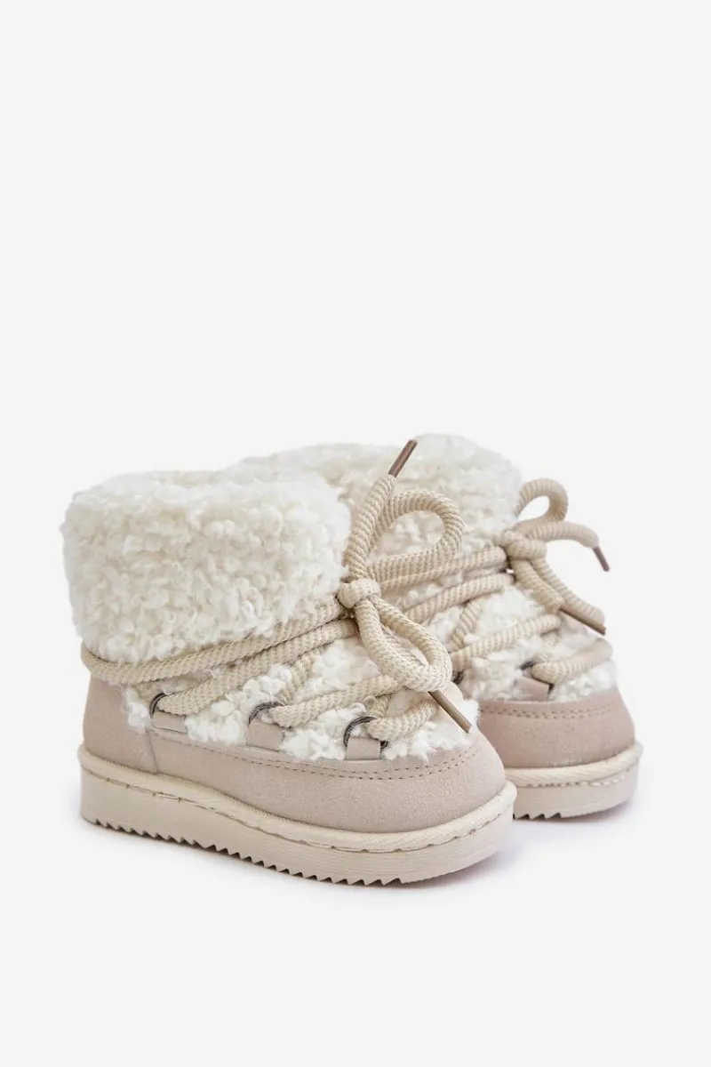 Ciepłe Botki Śniegowce Dziecięce Wiązane Beżowe Asija Dzieci Dziewczęce