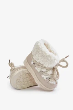 Ciepłe Botki Śniegowce Dziecięce Wiązane Beżowe Asija Dzieci Dziewczęce