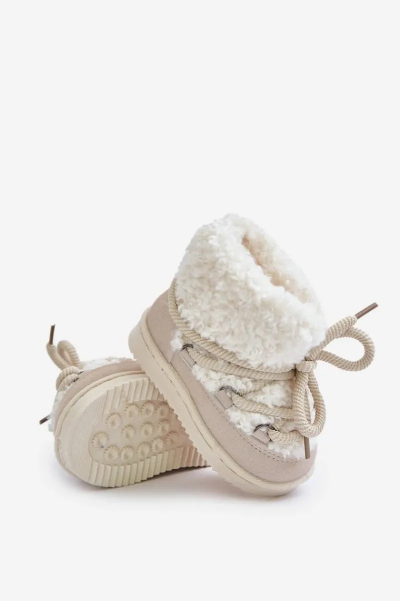 Ciepłe Botki Śniegowce Dziecięce Wiązane Beżowe Asija Dzieci Dziewczęce