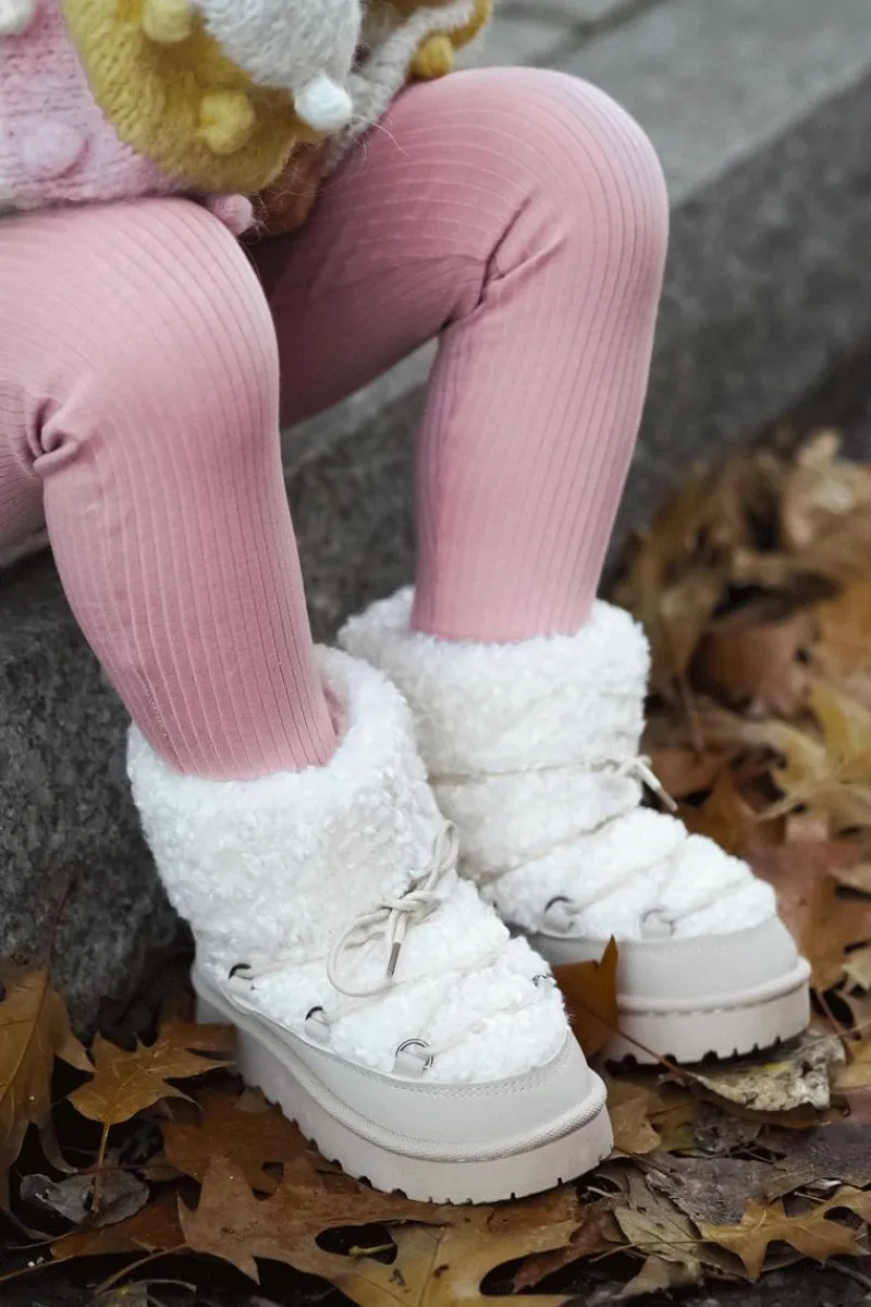 Ciepłe Botki Śniegowce Dziecięce Wiązane Beżowe Asija Dzieci Dziewczęce