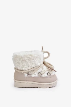 Ciepłe Botki Śniegowce Dziecięce Wiązane Beżowe Asija Dzieci Dziewczęce